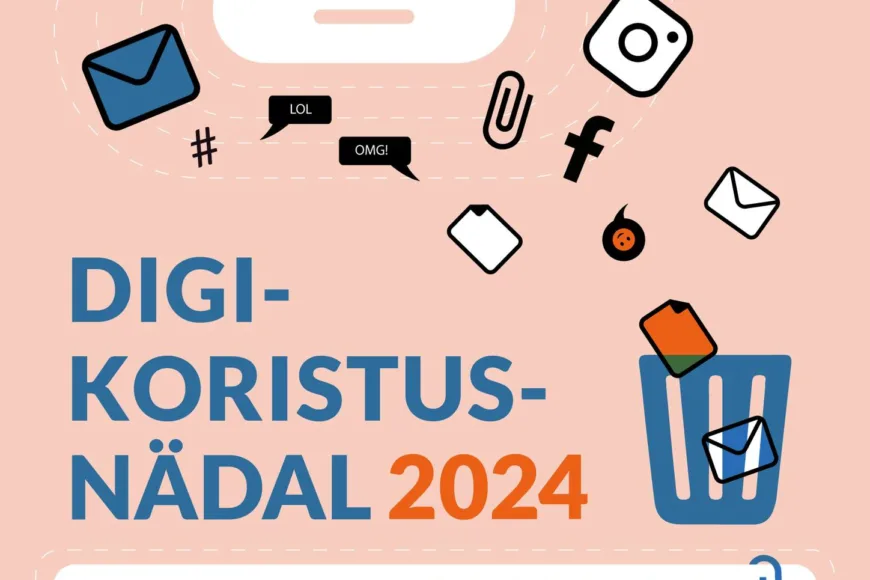 Võib olla graafika järgmisest: tekst sisuga: 22.-28.1 5 LOL # OMG! 0 f DIGI- KORISTUS- NÄDAL 2024 Osale klassiga, meeskonnaga, perega või üksi digitaalsel koristusnädalal! Usinatele koristajatele auhinnad! Vötame ette seadmed kodus, koolis öitööl ning vabaneme sinna kuhjunud digiprügist. 0 PANE END KIRJA: trtuloodsmjaedigikorisusadal2024 f Digikoristusnädal2024 I digikoristusnädal2024 Roheline kool FEE tartu Joodus Telia HARIDUS- TEADUSMINISTEERIUM TOETAB